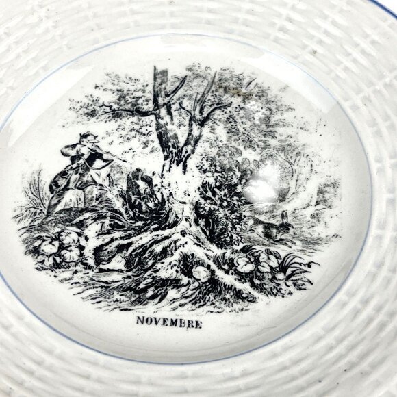 Antique Digoin Sarreguemines Novembre Plate 7'' French Scene Porcelain Vintage - Picture 2 of 6